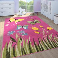 Paco Home - Kinderteppich Kinderzimmer Spielteppich Kurzflor Schmetterlinge Blumen In Pink 80x150 cm von PACO HOME
