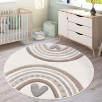 Paco Home - Kinderteppich Teppich Kinderzimmer Junge Mädchen Regenbogen Herz 3D Effekt Beige 120 cm Rund Paco Home - Kinderteppich Teppich Kinderzimmer Junge Mädchen Regenbogen Herz 3D Effekt Beige 120 cm Rund von PACO HOME