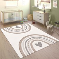 Kinderteppich Teppich Kinderzimmer Junge Mädchen Regenbogen Herz 3D Effekt Beige 120x170 cm - Paco Home von PACO HOME
