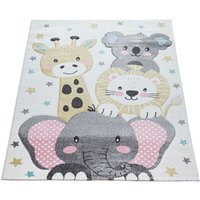 Paco Home - Kinderteppich Teppich Kinderzimmer Kurzflor Mädchen Jungs Sterne Tier Creme Grau 120 cm Rund von PACO HOME