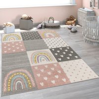 Paco Home Kinderteppich Teppich Kinderzimmer Mädchen Jungs Verschiedene Motive Und Größen 120 cm Rund, Creme Rosa Grau von PACO HOME