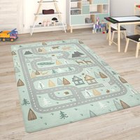 Kinderteppich Teppich Kinderzimmer Spielmatte Straßenteppich Spielteppich Türkis, 155x230 cm - Paco Home von PACO HOME