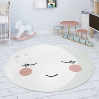 Paco Home - Kinderteppich Teppich Rund Kinderzimmer Spielmatte Mond Motiv Creme Weiß 150 cm Rund von PACO HOME