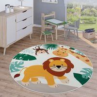 Paco Home - Kinderteppich Teppich Rund Kinderzimmer Spielteppich Straßenteppich Modern 160 cm Rund, Beige 2 von PACO HOME