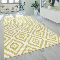Kurzflor Wohnzimmer Teppich Pastell Geometrisches Ethno Muster Gelb Weiß 120x170 cm - Paco Home von PACO HOME