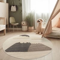 Paco Home Moderner Kinderzimmerteppich Spielteppich weich 3D Effekt Naturtöne 120 cm Rund, Creme 2 von PACO HOME