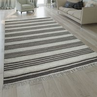 Paco Home Natur Teppich Wolle Modern Handgewebt Gestreift Kelim Design Fransen Creme Braun 60x110 cm von PACO HOME