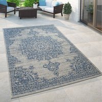 Paco Home - Outdoor Teppich Blau Beige Orient Design Blumen Muster Balkon Wohnzimmer 120x170 cm von PACO HOME