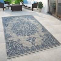 Outdoor Teppich Blau Beige Orient Design Blumen Muster Balkon Wohnzimmer 80x150 cm - Paco Home von PACO HOME