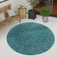 Paco Home - Outdoor Teppich Flachgewebe in Sisal-Optik mit Bordüre UV-beständig robust Türkis, 160 cm Rund von PACO HOME