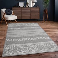 Paco Home - Outdoor Teppich Flachgewebe modern Boho Ethno wetterfest Außenbereich 200 cm Quadrat, Grau 4 von PACO HOME