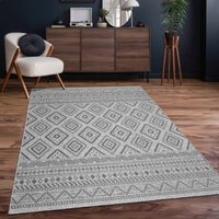 Outdoor Teppich Flachgewebe modern Boho Ethno wetterfest Außenbereich Anthrazit, 150 cm Quadrat - Paco Home von PACO HOME