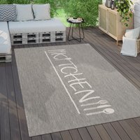 Paco Home - Outdoor Teppich Wetterfest Balkon Küche Modernes Muster Mit Schriftzug Grau, 240x340 cm von PACO HOME