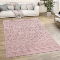 Paco Home - Outdoor Teppich Wetterfest Wohnzimmer Küchenteppich Skandi Ethno Muster Uni 3D 240x340 cm, Pink 3 von PACO HOME