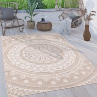 Outdoor Teppich wetterfest & robust Mandala Boho Design pflegeleicht flachgewebt Marokkanisch 200x280 cm, Sand - Paco Home von PACO HOME