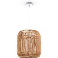 Pendelleuchte Esstisch Hängelampe Esszimmer Lampe E27 Papier Boho Rattan Pendelleuchte - Weiß, Natur (Ø28cm) - Paco Home von PACO HOME