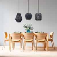 Pendelleuchte Esstisch Korb Boho Hängelampe Esszimmer Lampe E27 Rattan Pendelleuchte - Schwarz, Schwarz (Ø28 + Ø30 + Ø33cm) - Paco Home von PACO HOME