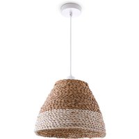 Pendelleuchte Esstischlampe Esszimmer Korb Optik 1,5m Textilkabel Rustikal Boho Pendelleuchte - Weiß, Beige (Ø25 cm) - Paco Home von PACO HOME
