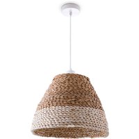 Pendelleuchte Esstischlampe Esszimmer Korb Optik 1,5m Textilkabel Rustikal Boho Pendelleuchte - Weiß, Beige (Ø34 cm) - Paco Home von PACO HOME