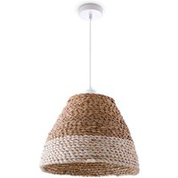 Pendelleuchte Esstischlampe Esszimmer Korb Optik 1,5m Textilkabel Rustikal Boho Pendelleuchte - Weiß, Beige (Ø34 cm) - Paco Home von PACO HOME