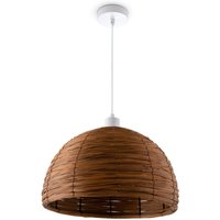 Pendelleuchte Esstischlampe Esszimmer Korb Optik 1,5m Textilkabel Rustikal Boho Pendelleuchte - Weiß, Braun (Ø36 cm) - Paco Home von PACO HOME