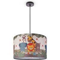 Pendelleuchte Kinderzimmer Deckenlampe Stoff Lampenschirm Rund Dschungel Pendelleuchte - Schwarz, Design 1 (Ø45,5 cm) - Paco Home von PACO HOME