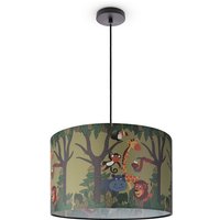 Pendelleuchte Kinderzimmer Deckenlampe Stoff Lampenschirm Rund Dschungel Pendelleuchte - Schwarz, Design 4 (Ø45,5 cm) - Paco Home von PACO HOME