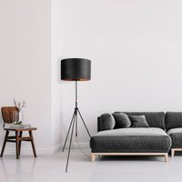 Paco Home - Pendelleuchte Stehleuchte Dreibein Wohnzimmer Lampenschirm Velours Unifarben E27 Schwarz Gold (Ø45.5 cm), Stehleuchte Typ 2 - Schwarz von PACO HOME