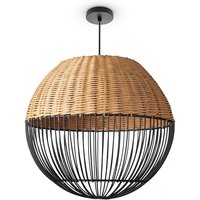 Rattan Pendelleuchte Wohnzimmer Tischleuchte Boho Käfig Lampe Nachttisch Metall Natur (Ø30cm), Pendelleuchte - Typ 1 - Paco Home von PACO HOME