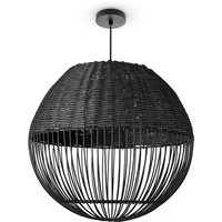 Paco Home Rattan Pendelleuchte Wohnzimmer Tischleuchte Boho Käfig Lampe Nachttisch Metall Schwarz (Ø30cm), Pendelleuchte - Typ 1 von PACO HOME