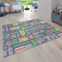 Paco Home - Spielteppich Kinderteppich Kinderzimmer Straßenteppich Mit Auto Motiv, In Grau ø 160 cm Rund von PACO HOME