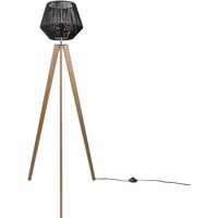 Stehlampe Modern Wohnzimmer Schlafzimmer Rattan Optik Boho Korb Stehleuchte E27 Schwarz (Ø33 cm), Stehleuchte Holz - Paco Home von PACO HOME