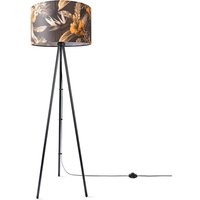 Paco Home Stehlampe Wohnzimmer Deko Büro Dreibein Lampenschirm Rund Stoff Blumen Jungle Design 6 (Ø45,5 cm), Stehleuchte Dreinbein - Schwarz von PACO HOME