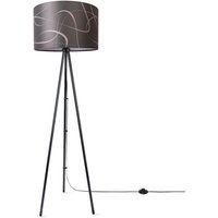 Paco Home Stehlampe Wohnzimmer Lampenschirm Stoff Stehleuchte Leselampe Abstrakt Vintage Design 2 (Ø45,5 cm), Stehleuchte Dreinbein - Schwarz von PACO HOME