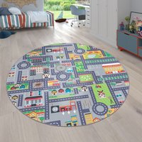 Paco Home Teppich Kinderzimmer Grau Kinderteppich Spielteppich Straßenteppich Mädchen Jungs 200 cm Rund, Grau 3 Paco Home Teppich Kinderzimmer Grau Kinderteppich Spielteppich Straßenteppich Mädchen Jungs 200 cm Rund, Grau 3 von PACO HOME