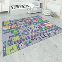 Teppich Kinderzimmer Grau Kinderteppich Spielteppich Straßenteppich Mädchen Jungs 80x150 cm, Grau 2 - Paco Home von PACO HOME
