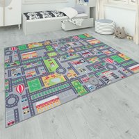 Teppich Kinderzimmer Grau Kinderteppich Spielteppich Straßenteppich Mädchen Jungs 80x150 cm, Grau 3 - Paco Home von PACO HOME