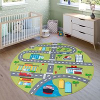 Paco Home - Teppich Kinderzimmer Kinderteppich Spielteppich Straßen Und Auto Motiv Grün Grau ø 200 cm Rund Paco Home - Teppich Kinderzimmer Kinderteppich Spielteppich Straßen Und Auto Motiv Grün Grau ø 200 cm Rund von PACO HOME