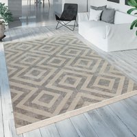 Paco Home Teppich "Poco 821", rechteckig, 6 mm Höhe, Kurzflor, Rauten Design, mit Fransen, In- und Outdoor geeignet von PACO HOME