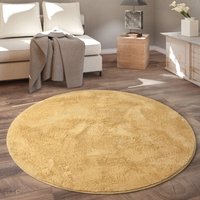 Paco Home - Teppich Rund Fellteppich Kunstfell Plüsch Bettvorleger Shaggy Wohnzimmer Kinderzimmer Gelb, ø 100 cm Rund von PACO HOME