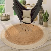 Paco Home - Teppich Rund Wohnzimmer Jute Boho Ethno Muster Modern Handgefertigt Naturteppich 200 cm Rund, Elfenbein von PACO HOME