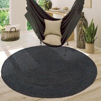 Paco Home - Teppich Rund Wohnzimmer Jute Boho Ethno Muster Modern Handgefertigt Naturteppich Anthrazit, 200 cm Rund von PACO HOME