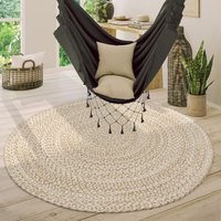 Paco Home - Teppich Rund Wohnzimmer Jute Boho Ethno Muster Modern Handgefertigt Naturteppich Beige, 80 cm Rund von PACO HOME