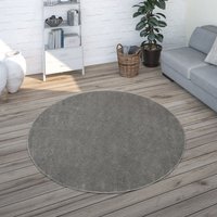Paco Home - Teppich Wohnzimmer Einfarbig Schlicht Und Modern Kurzflor, Versch. Größen Farben Anthrazit, 120 cm Rund von PACO HOME