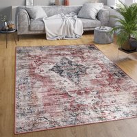 Teppich Wohnzimmer Flachgewebe Orient Marokkanisch Ornamente Vintage Waschbar Rot, 120x160 cm - Paco Home von PACO HOME