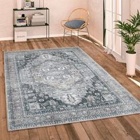 Paco Home - Teppich Wohnzimmer Flachgewebe Vintage Orient Ornamente Bordüre Waschbar 160 cm Rund, Grau 2 Paco Home - Teppich Wohnzimmer Flachgewebe Vintage Orient Ornamente Bordüre Waschbar 160 cm Rund, Grau 2 von PACO HOME