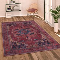 Paco Home Teppich Wohnzimmer Flachgewebe Vintage Orient Ornamente Bordüre Waschbar 160 cm Rund, Rot 3 von PACO HOME