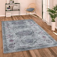 Paco Home - Teppich Wohnzimmer Flachgewebe Vintage Orient Ornamente Bordüre Waschbar 160x220 cm, Grau von PACO HOME