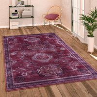 Paco Home - Teppich Wohnzimmer Flachgewebe Vintage Orient Ornamente Bordüre Waschbar Rot, 200 cm Rund von PACO HOME