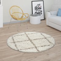 Paco Home - Teppich Wohnzimmer Hochflor Shaggy Skandi Design Mit Rauten Muster, Modern Beige ø 120 cm Rund von PACO HOME